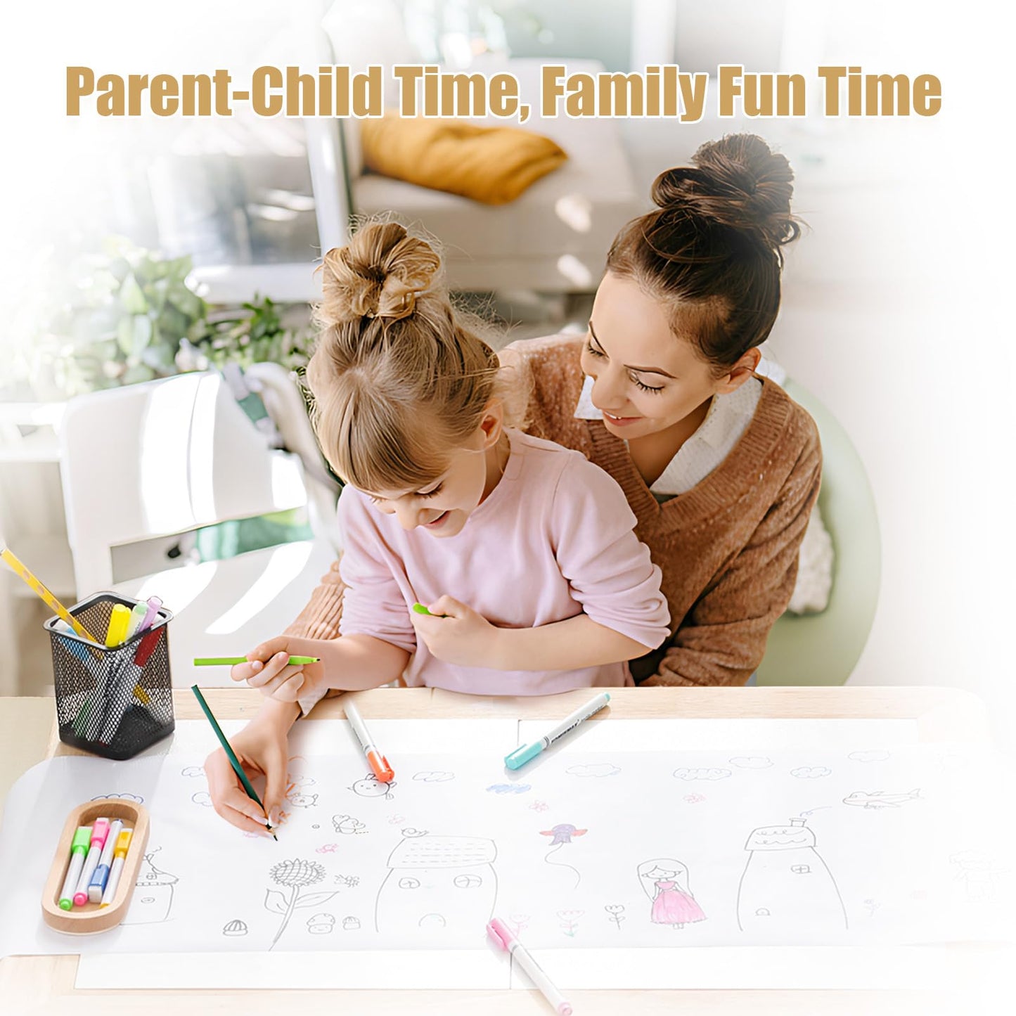 Children's activity table with built-in paper roll holder for drawing