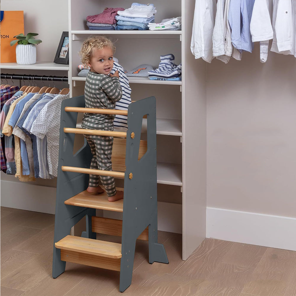 Classic Solid Wood Learning Tower - Gray for kids and family play, image 16