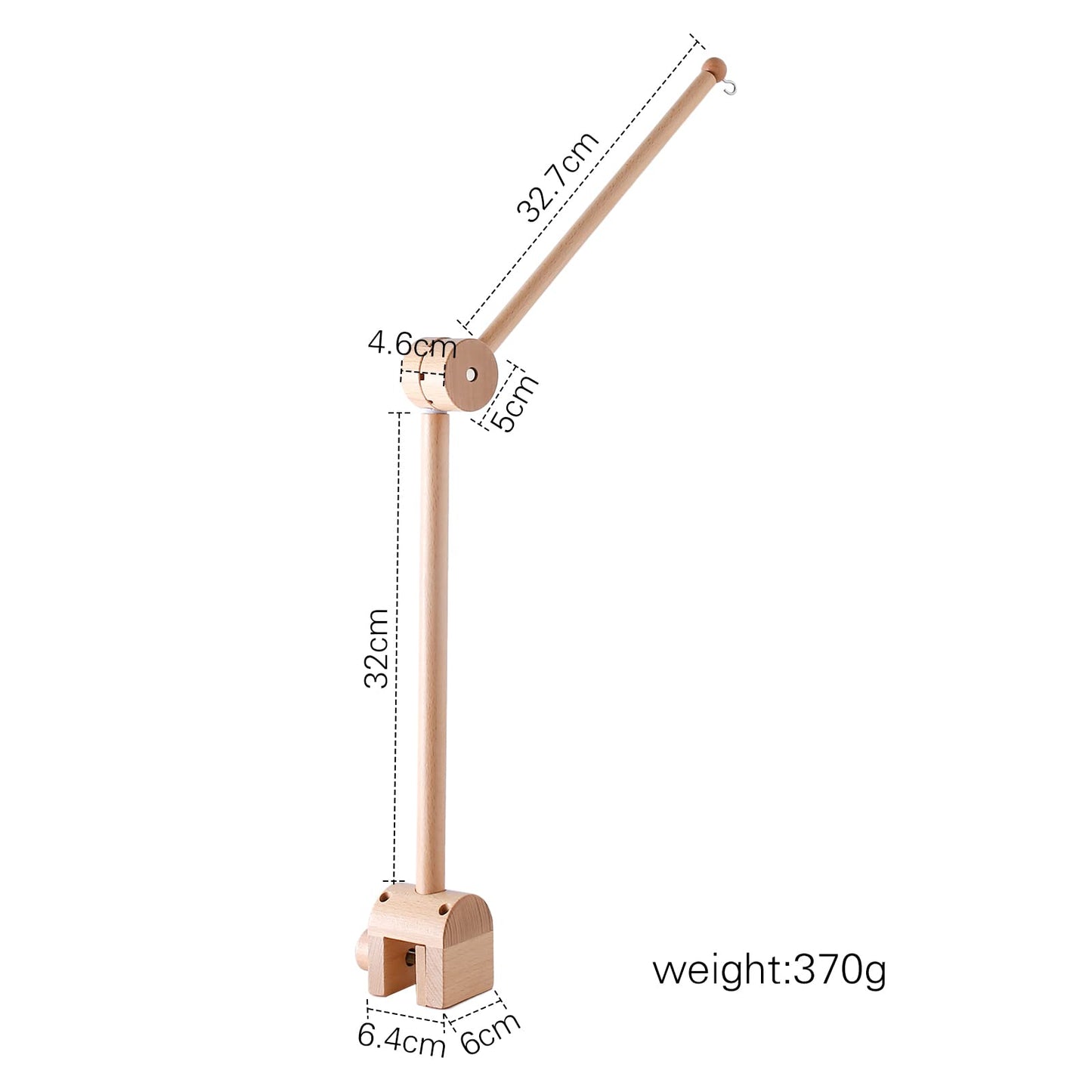 Quiet baby mobile arm without electronic parts