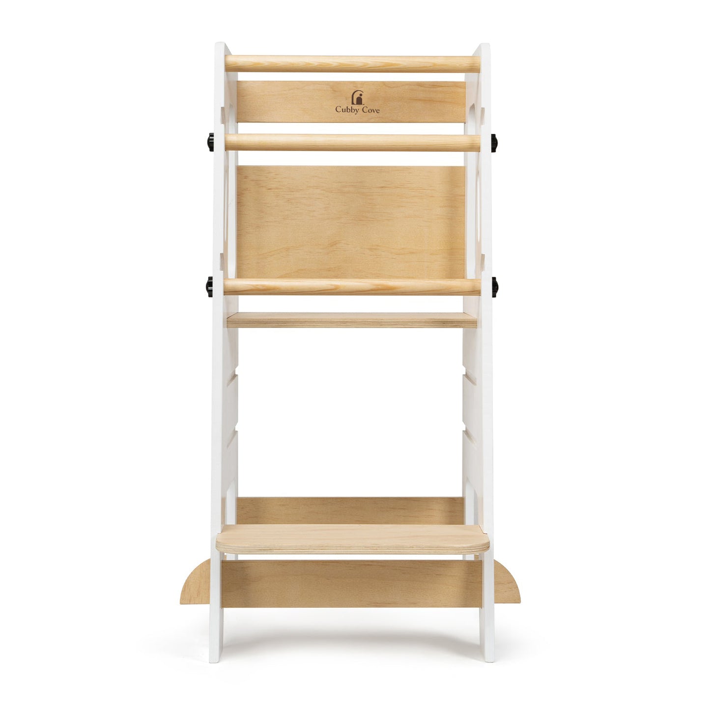 White learning tower for toddlers to wash hands independently at the sink