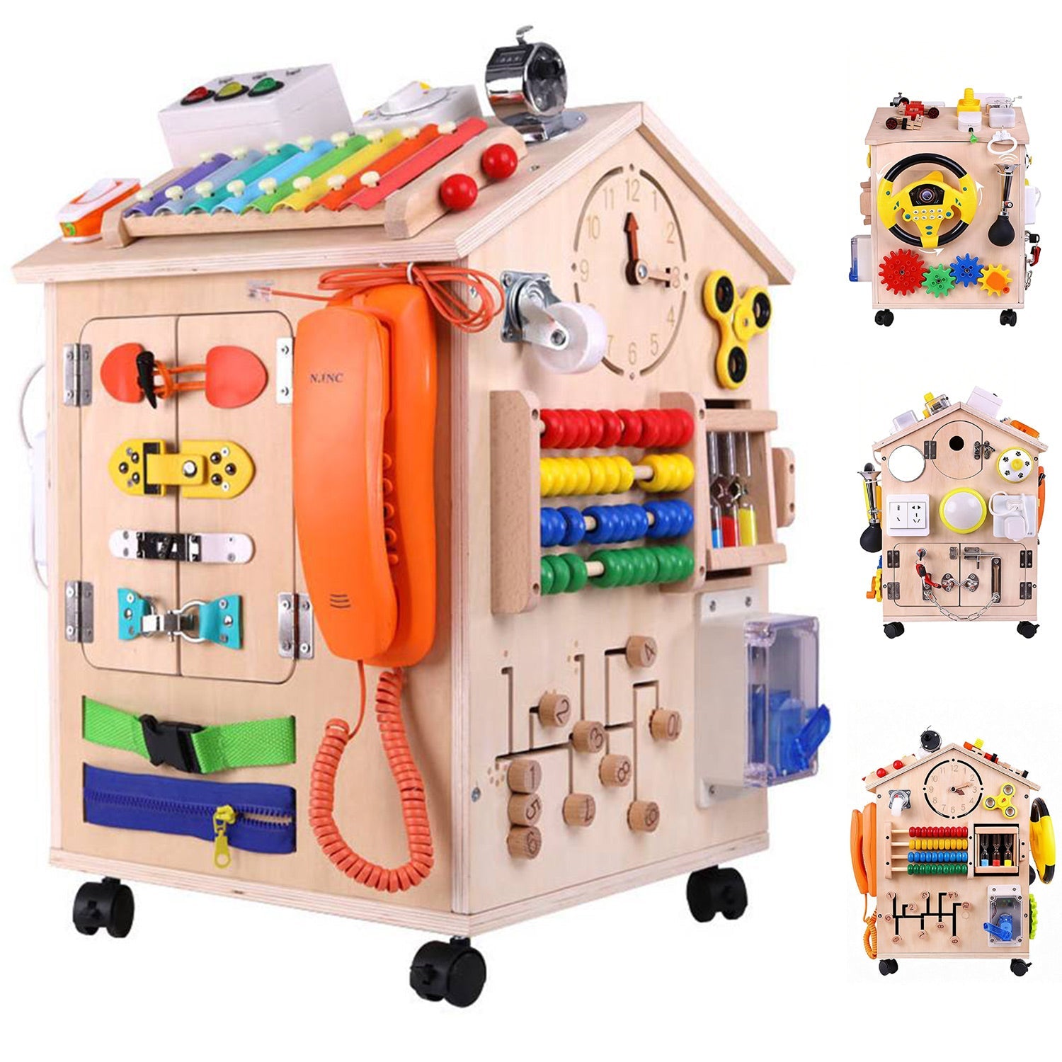 Wooden Busy House Activity Toy - with Wheels for kids and family play, image 1