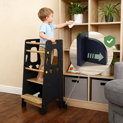 Classic Solid Wood Learning Tower - Gray for kids and family play, image 2