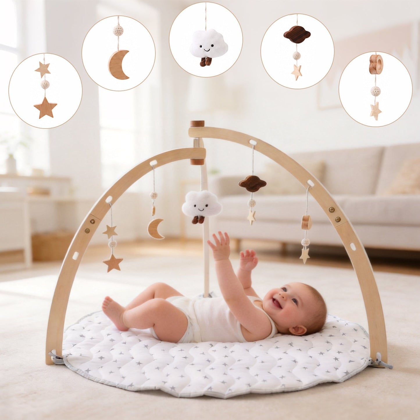 Wooden Baby Gym - with Play Mat for kids and family play, image 2