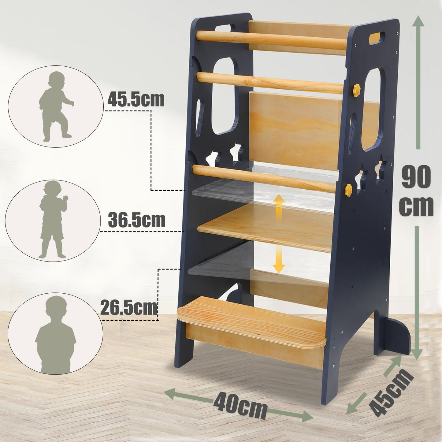 Classic Solid Wood Learning Tower - Gray for kids and family play, image 3
