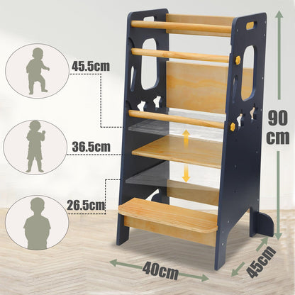 Classic Solid Wood Learning Tower - Gray for kids and family play, image 3