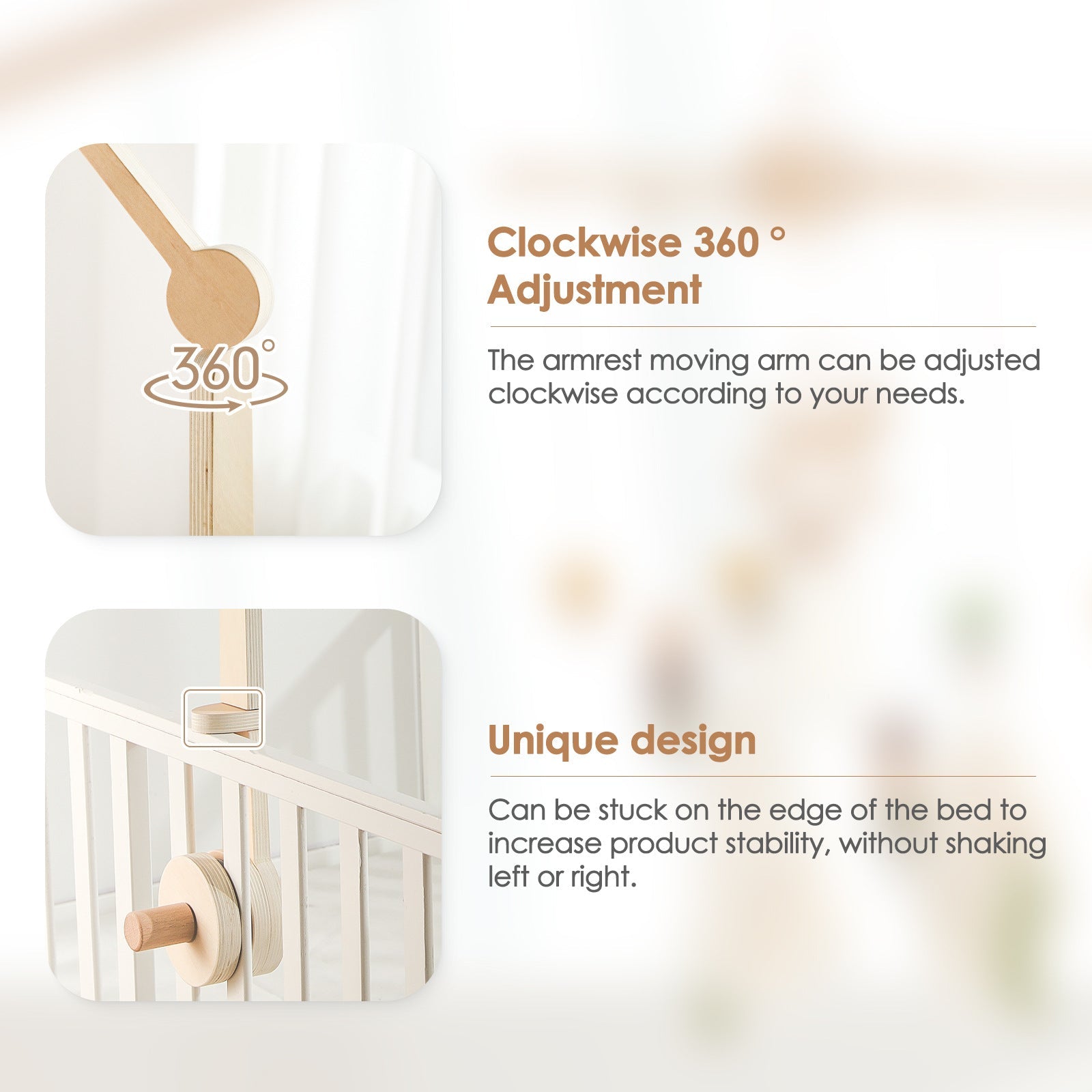 360 degree rotating baby mobile holder arm