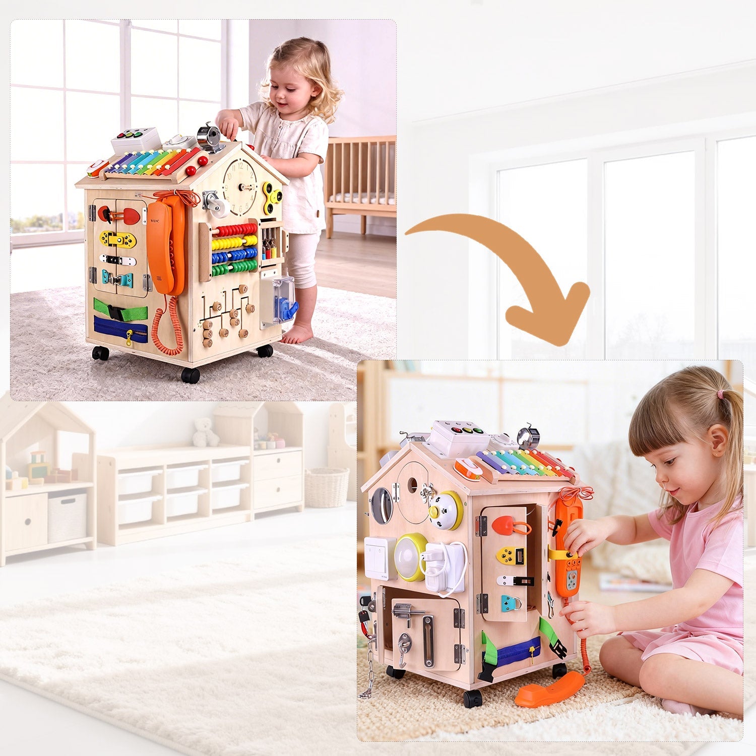 Wooden Busy House Activity Toy - with Wheels for kids and family play, image 5