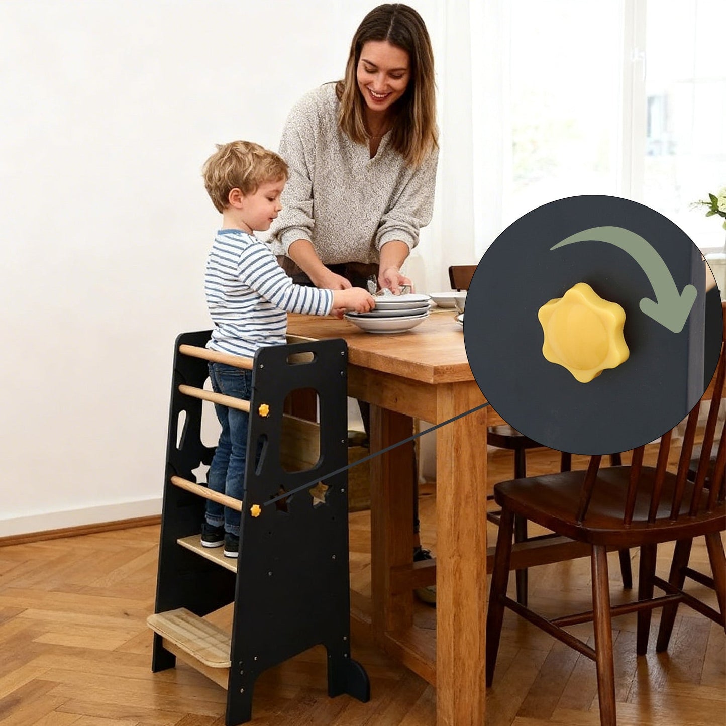 Classic Solid Wood Learning Tower - Gray for kids and family play, image 4