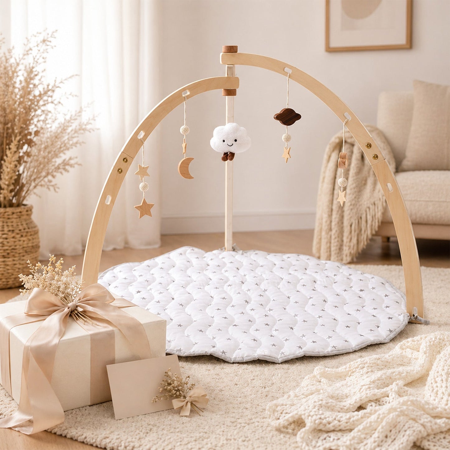 Wooden Baby Gym - with Play Mat for kids and family play, image 4