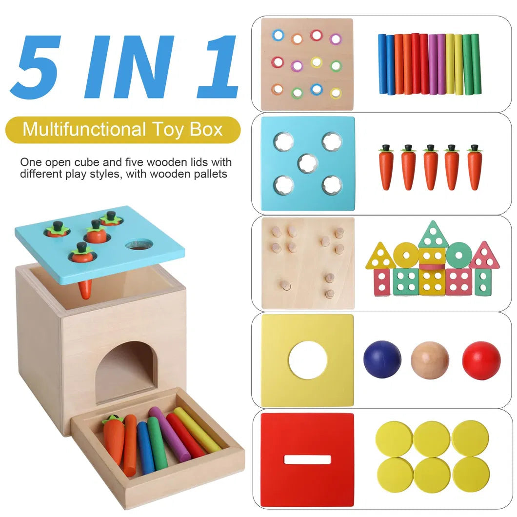 5-in-1 Wooden Activity Cube for kids and family play, image 2