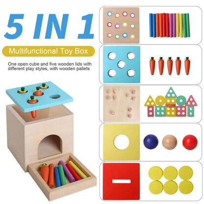 5-in-1 Wooden Activity Cube for kids and family play, image 2