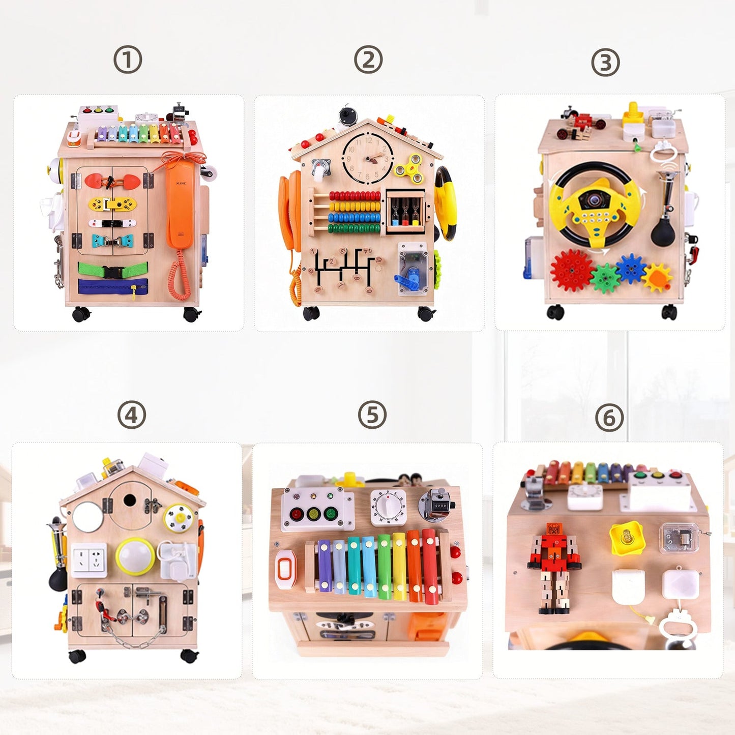 Wooden Busy House Activity Toy - with Wheels for kids and family play, image 3