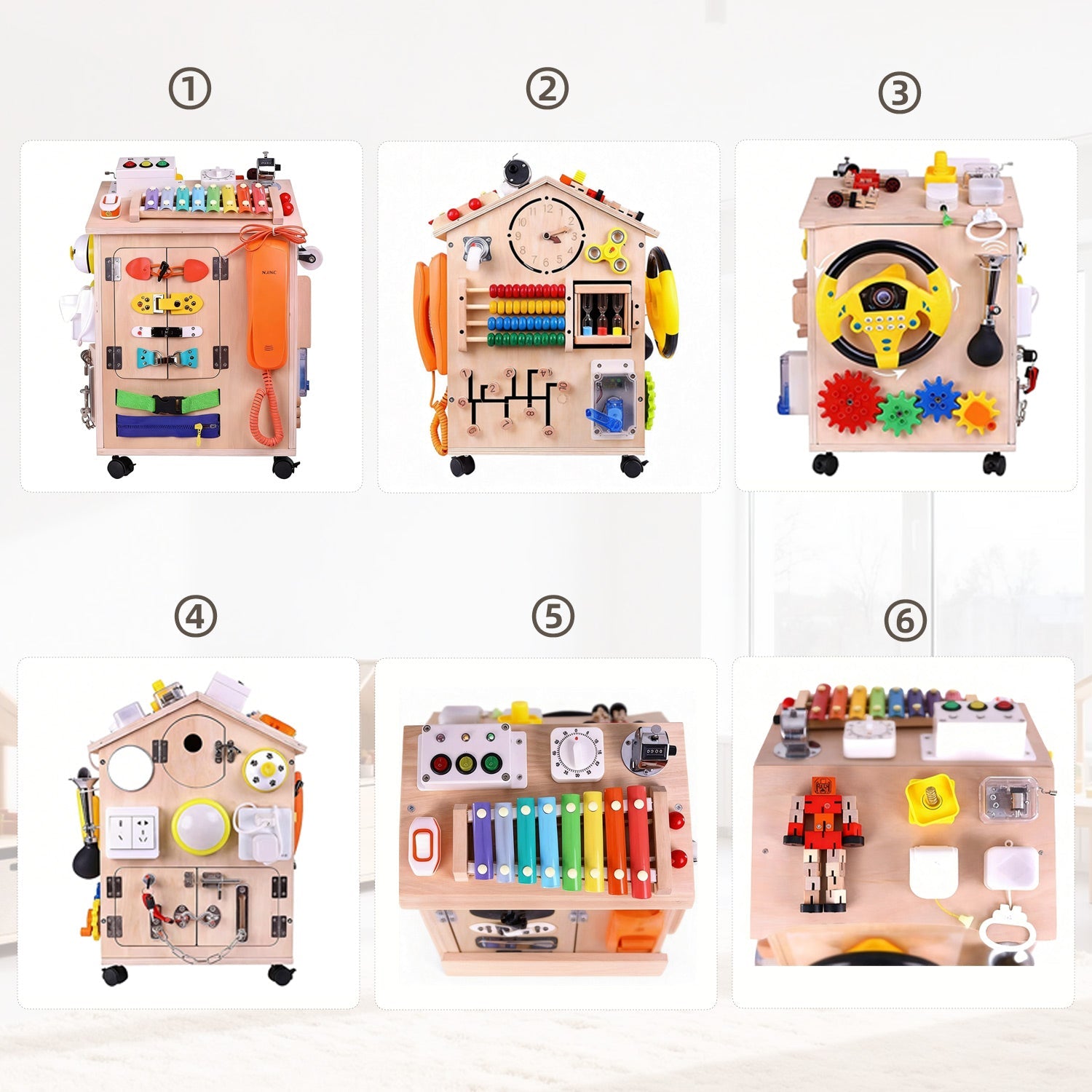 Wooden Busy House Activity Toy - with Wheels for kids and family play, image 3