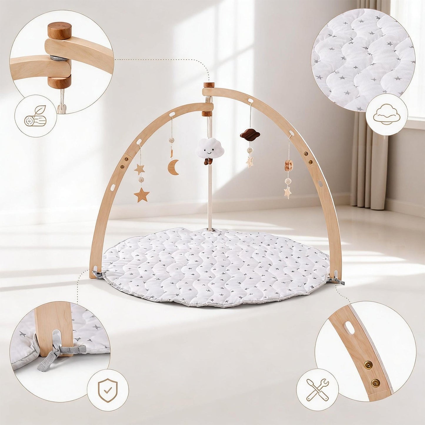 Wooden Baby Gym - with Play Mat for kids and family play, image 5