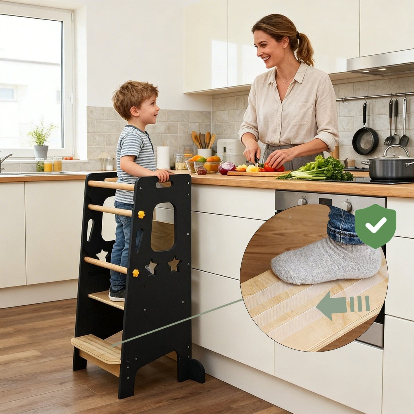 Classic Solid Wood Learning Tower - Gray for kids and family play, image 5