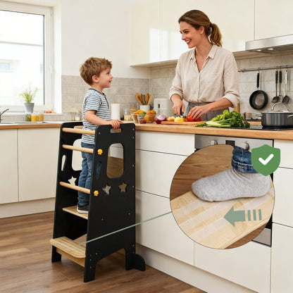 Classic Solid Wood Learning Tower - Gray for kids and family play, image 5