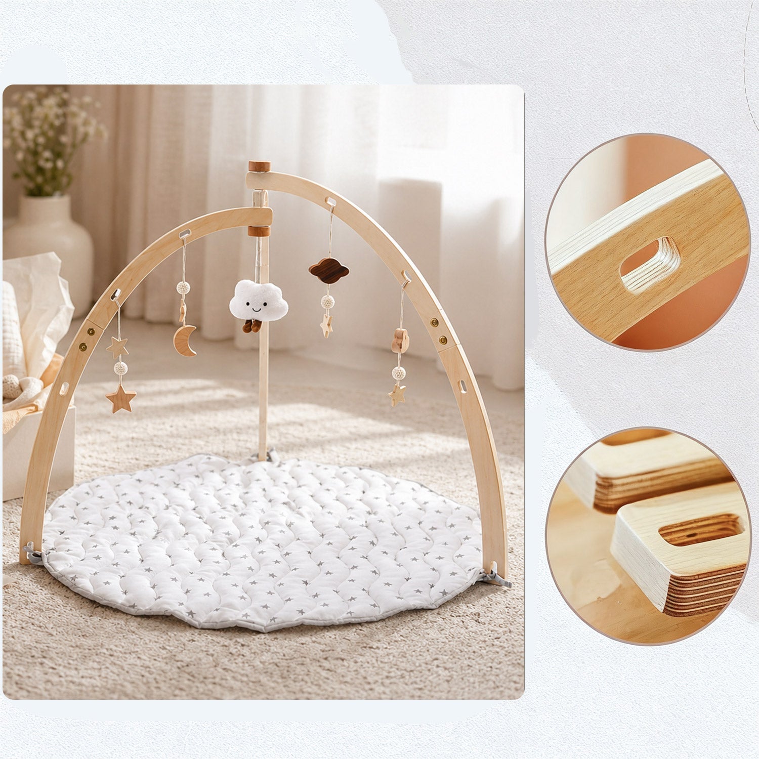 Wooden Baby Gym - with Play Mat for kids and family play, image 6