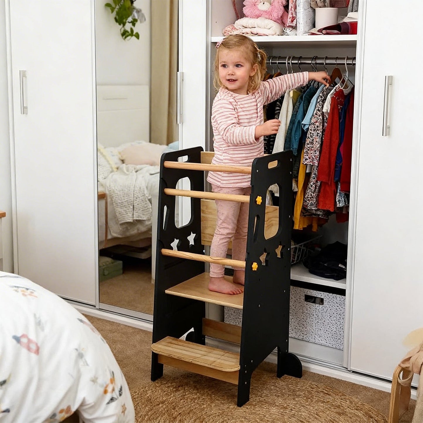 Classic Solid Wood Learning Tower - Gray for kids and family play, image 6