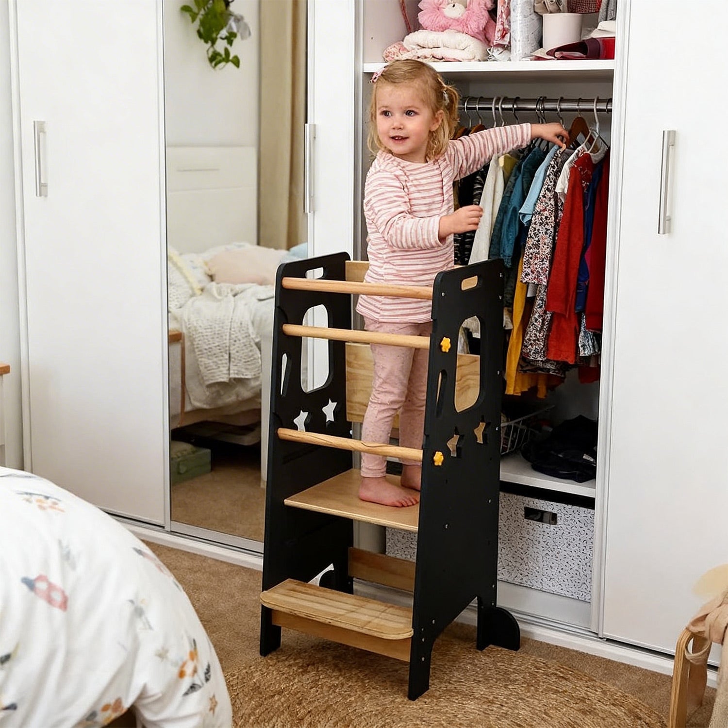 Classic Solid Wood Learning Tower - Gray for kids and family play, image 6