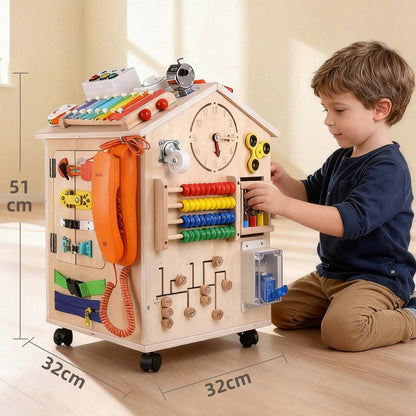 Wooden Busy House Activity Toy - with Wheels for kids and family play, image 7