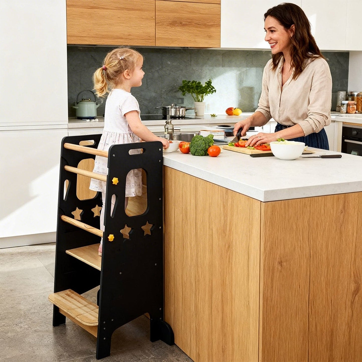 Classic Solid Wood Learning Tower - Gray for kids and family play, image 7