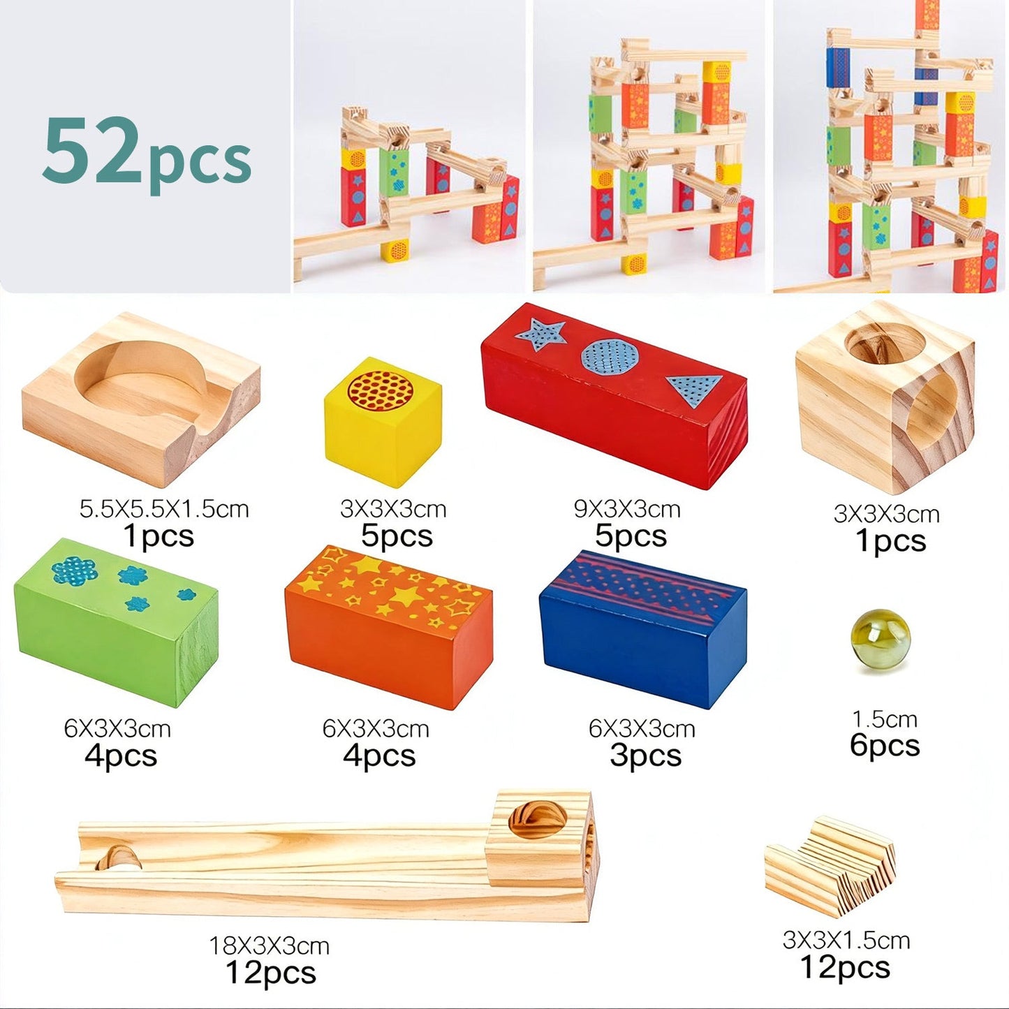 Marble Run Building Set - 52 Pieces for kids and family play, image 7