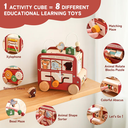 8-in-1 Montessori Busy Bus with multiple learning activities