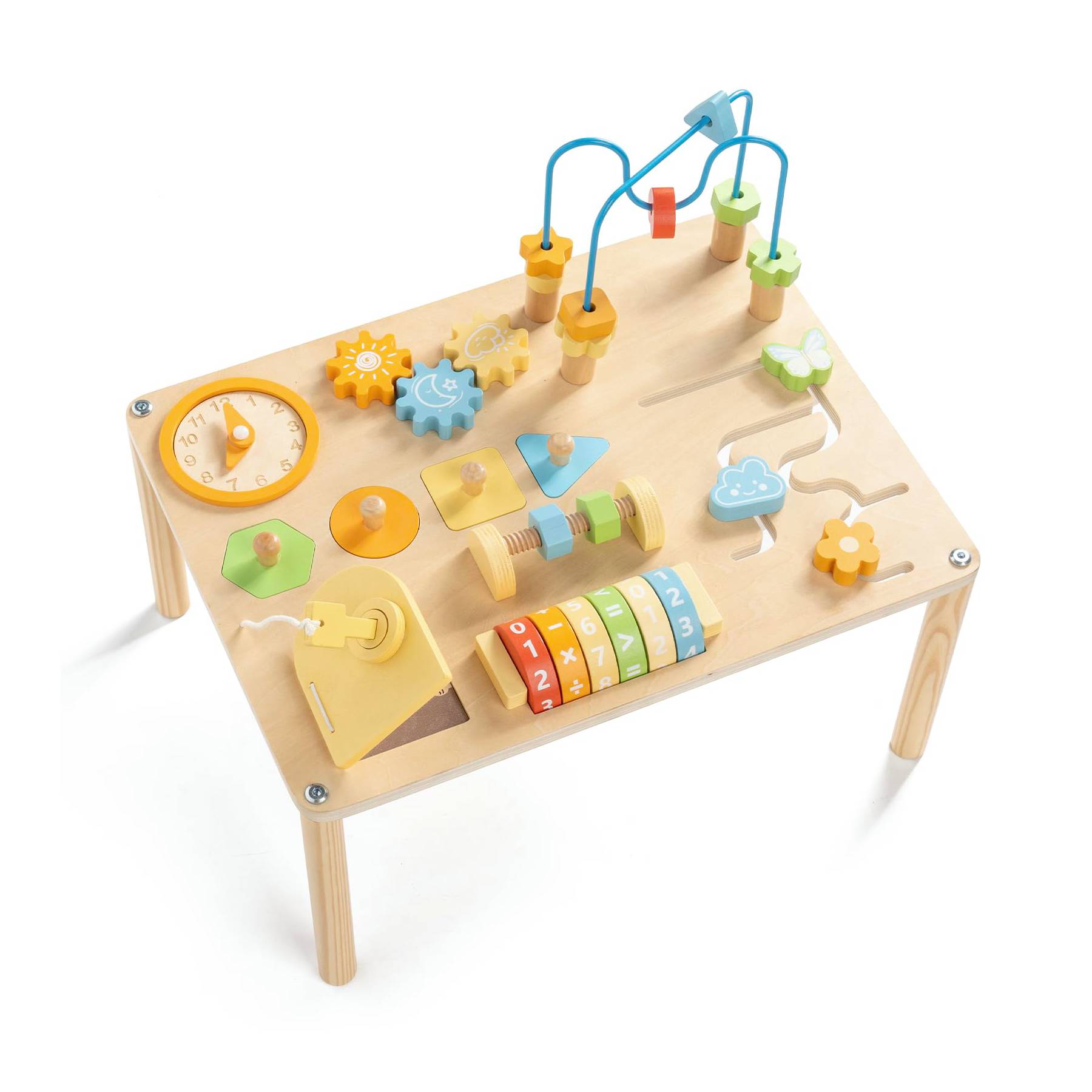8-in-1 Montessori wooden activity table with colorful learning activities for toddlers