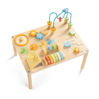 8-in-1 Montessori wooden activity table with colorful learning activities for toddlers