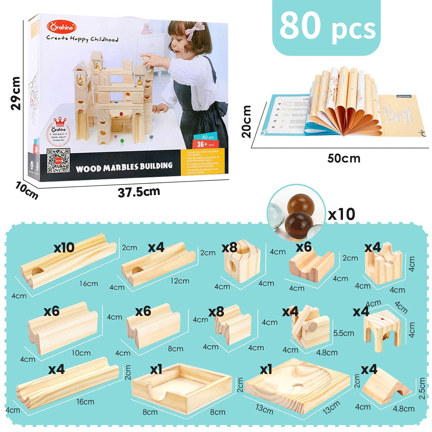 80-piece wooden marble run set for advanced building challenges
