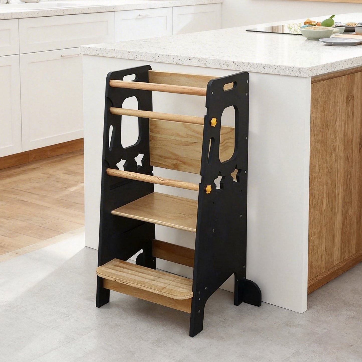 Classic Solid Wood Learning Tower - Gray for kids and family play, image 9