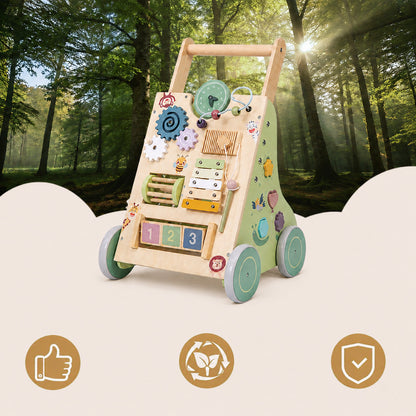 Wooden baby walker with colorful bead maze activity
