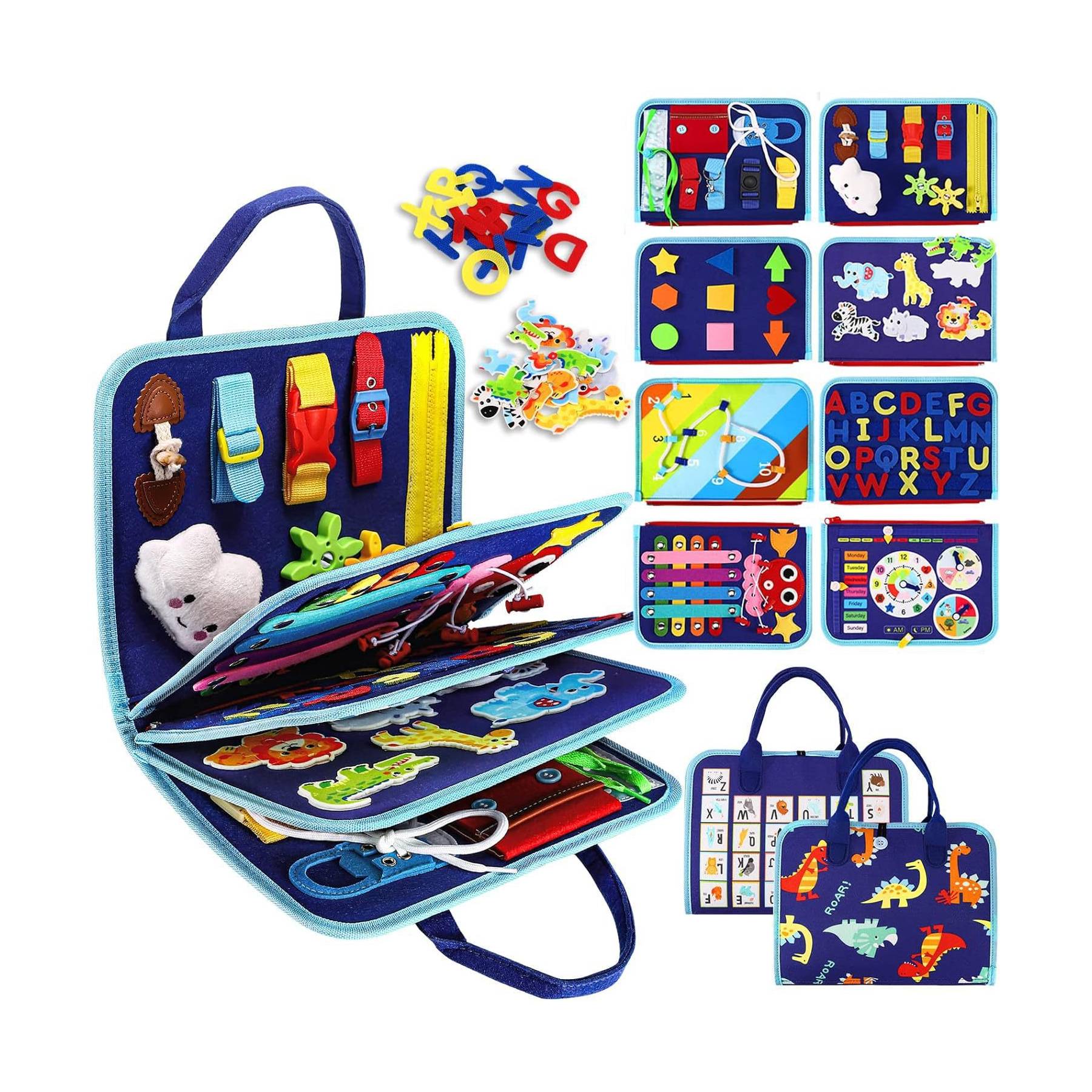 8-Page Felt Busy Board Quiet Book - Dinosaur Theme for kids and family play, image 1