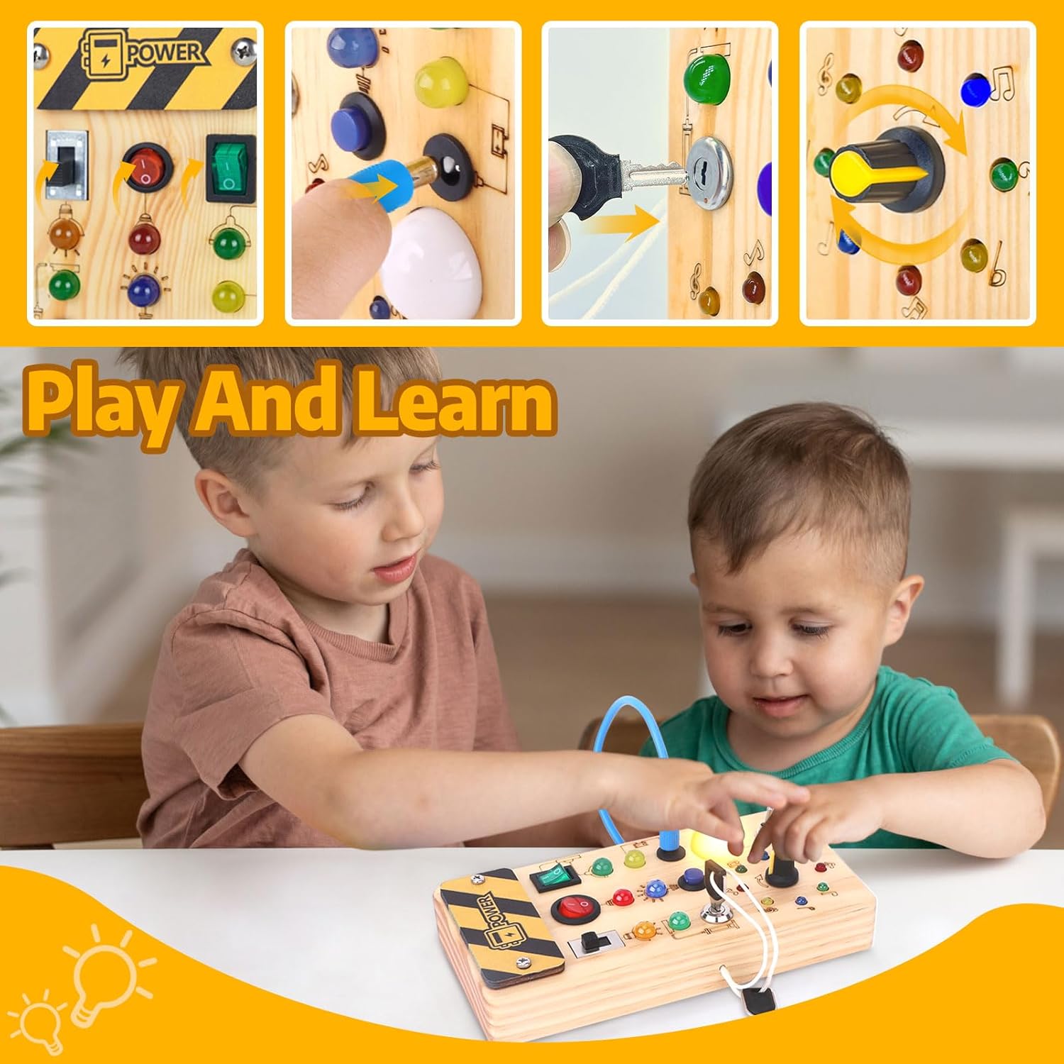 Wooden Busy Board Switch Panel for kids and family play, image 3