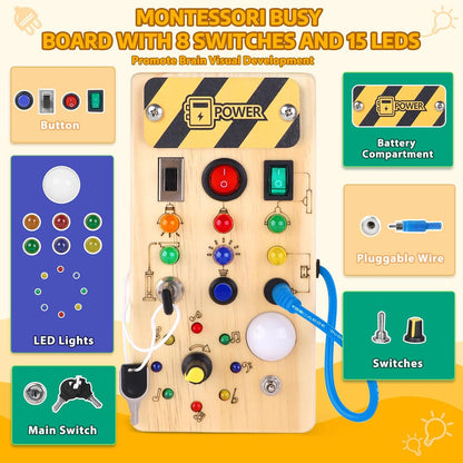 Wooden Busy Board Switch Panel for kids and family play, image 4