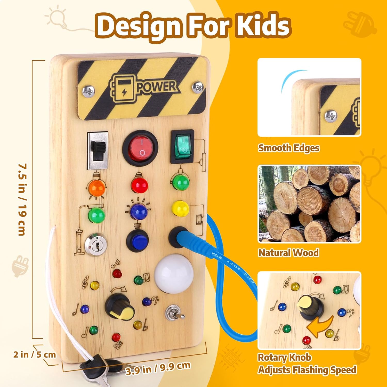 Wooden Busy Board Switch Panel for kids and family play, image 5