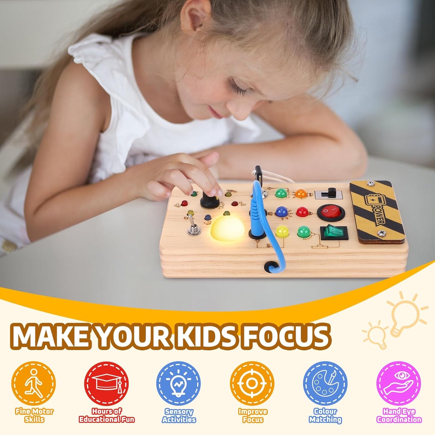 Wooden Busy Board Switch Panel for kids and family play, image 2