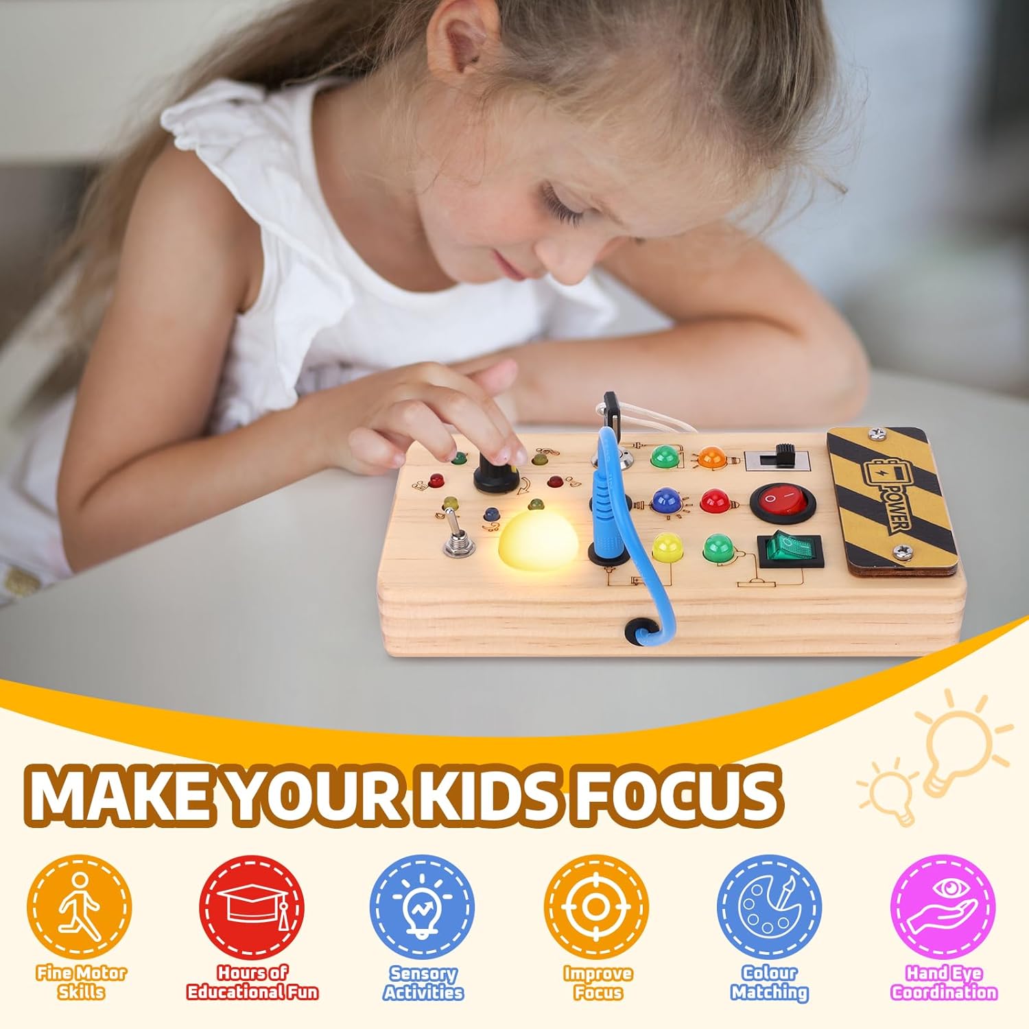 Wooden Busy Board Switch Panel for kids and family play, image 2