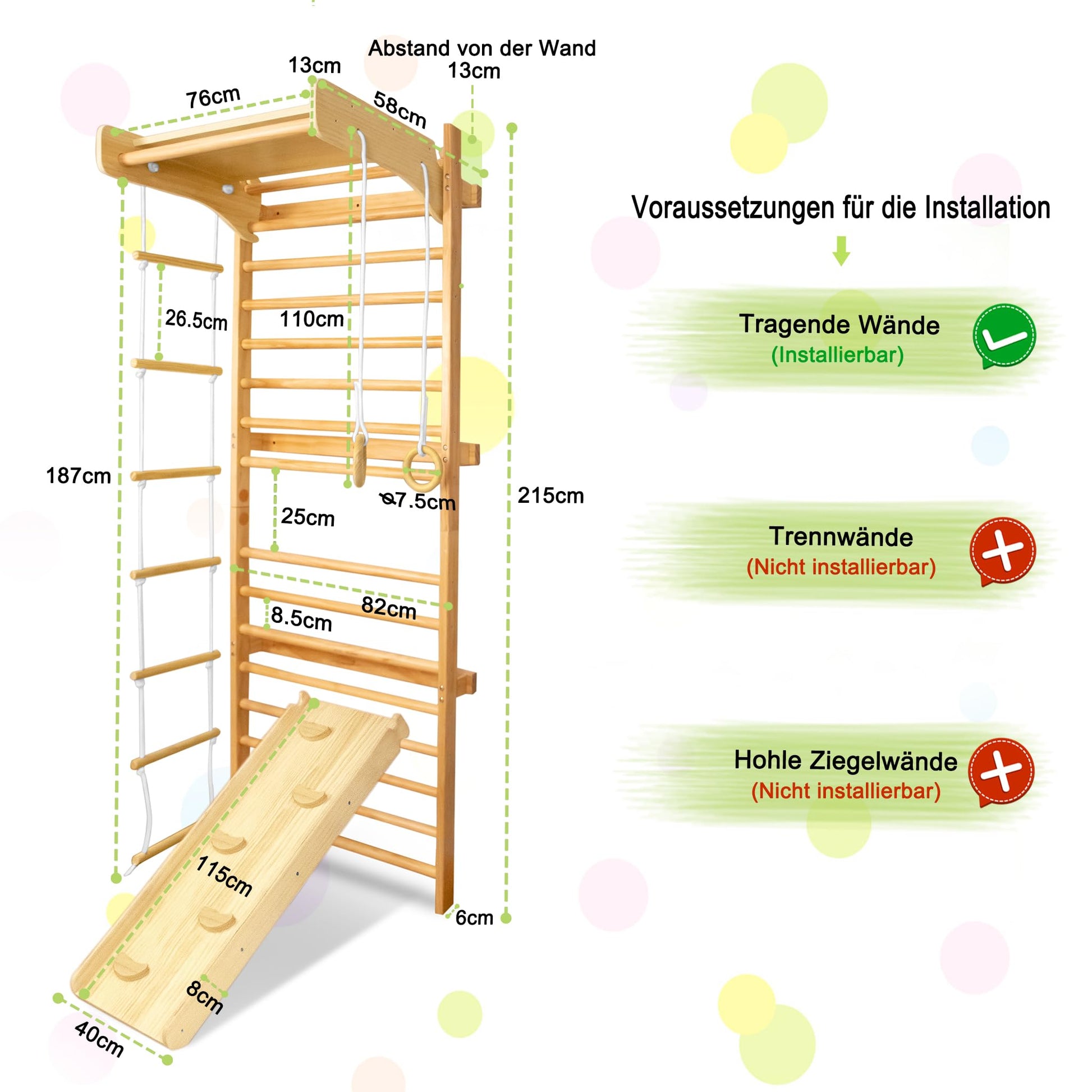Sprossenwand Kids Wooden With Turnringen And Kletterleiter - Kletterger for kids and family play, image 2