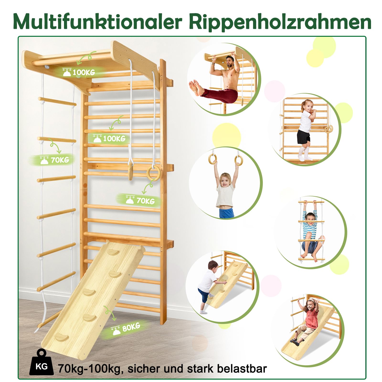 Sprossenwand Kids Wooden With Turnringen And Kletterleiter - Kletterger for kids and family play, image 4