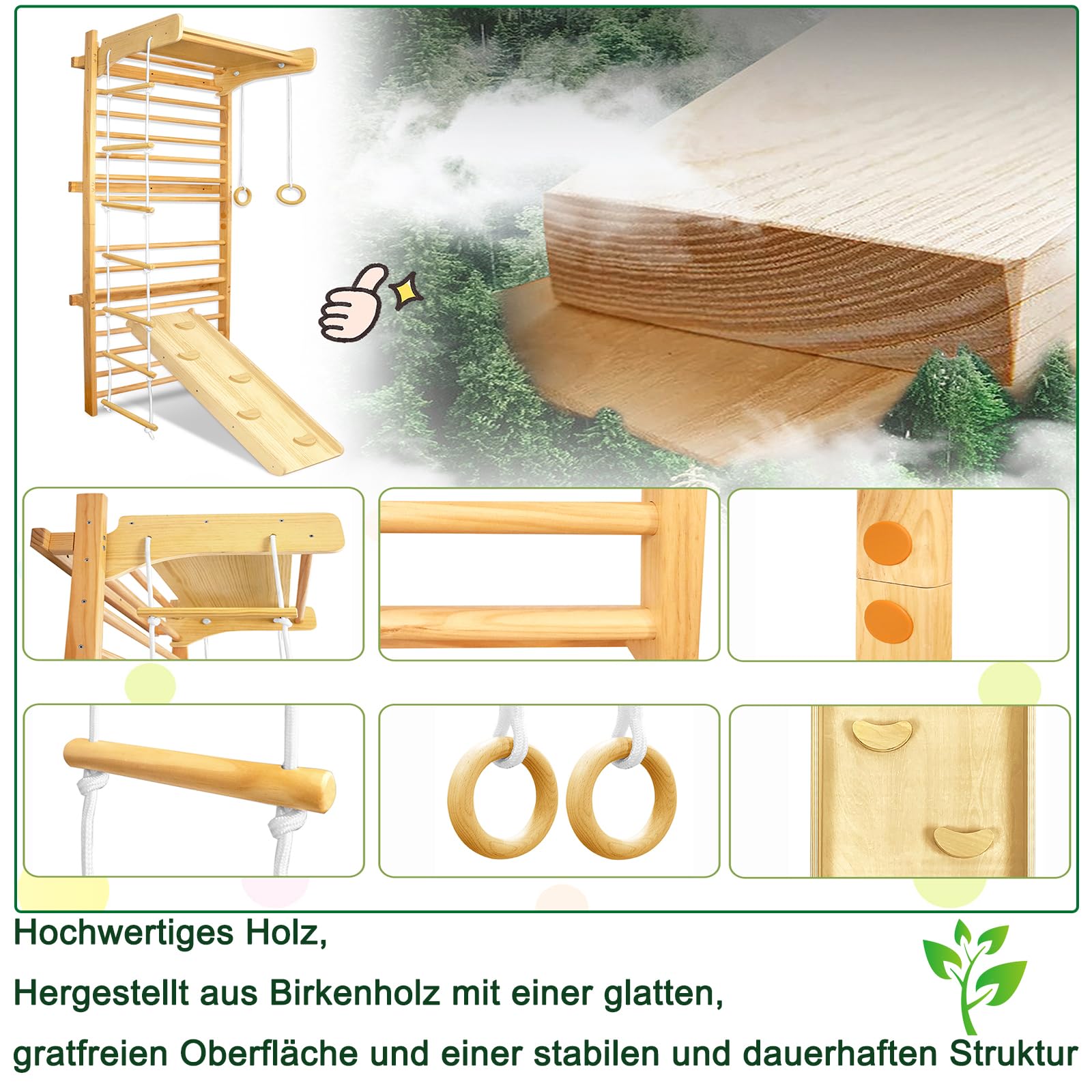 Sprossenwand Kids Wooden With Turnringen And Kletterleiter - Kletterger for kids and family play, image 5