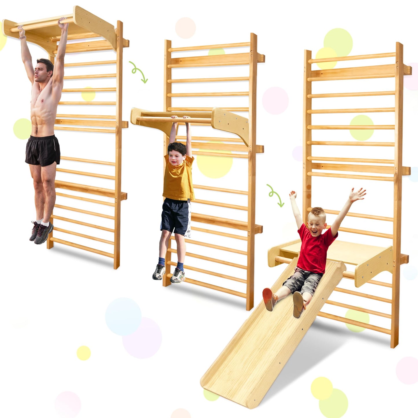 Sprossenwand Kids Wooden With Turnringen And Kletterleiter - Kletterger for kids and family play, image 6