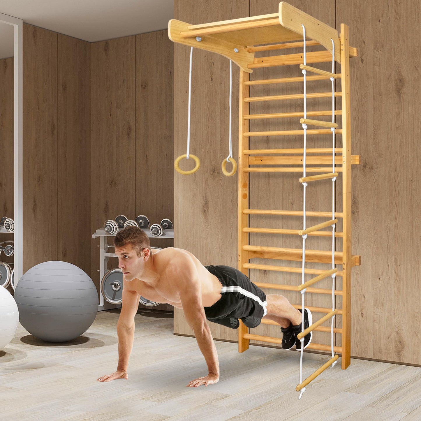 Sprossenwand Kids Wooden With Turnringen And Kletterleiter - Kletterger for kids and family play, image 7