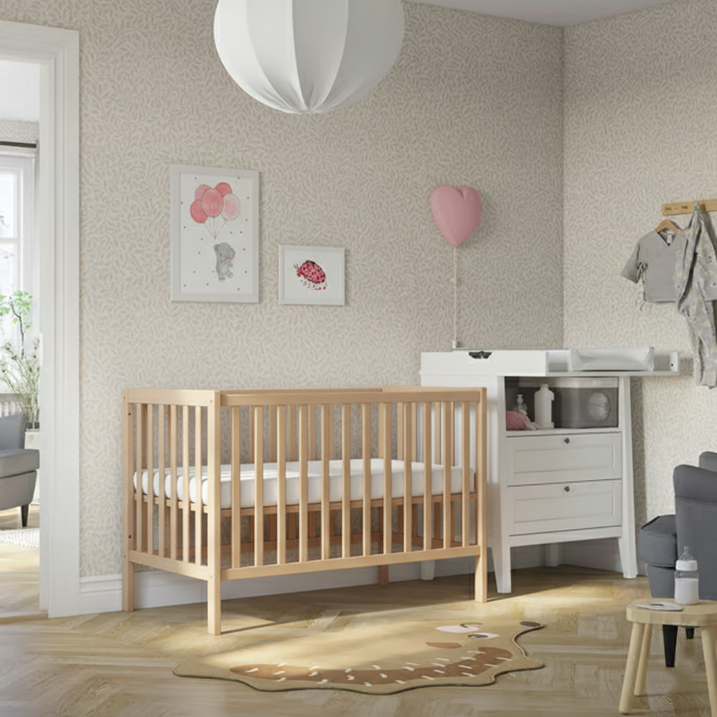 Adjustable Wooden Baby Crib for kids and family play, image 2