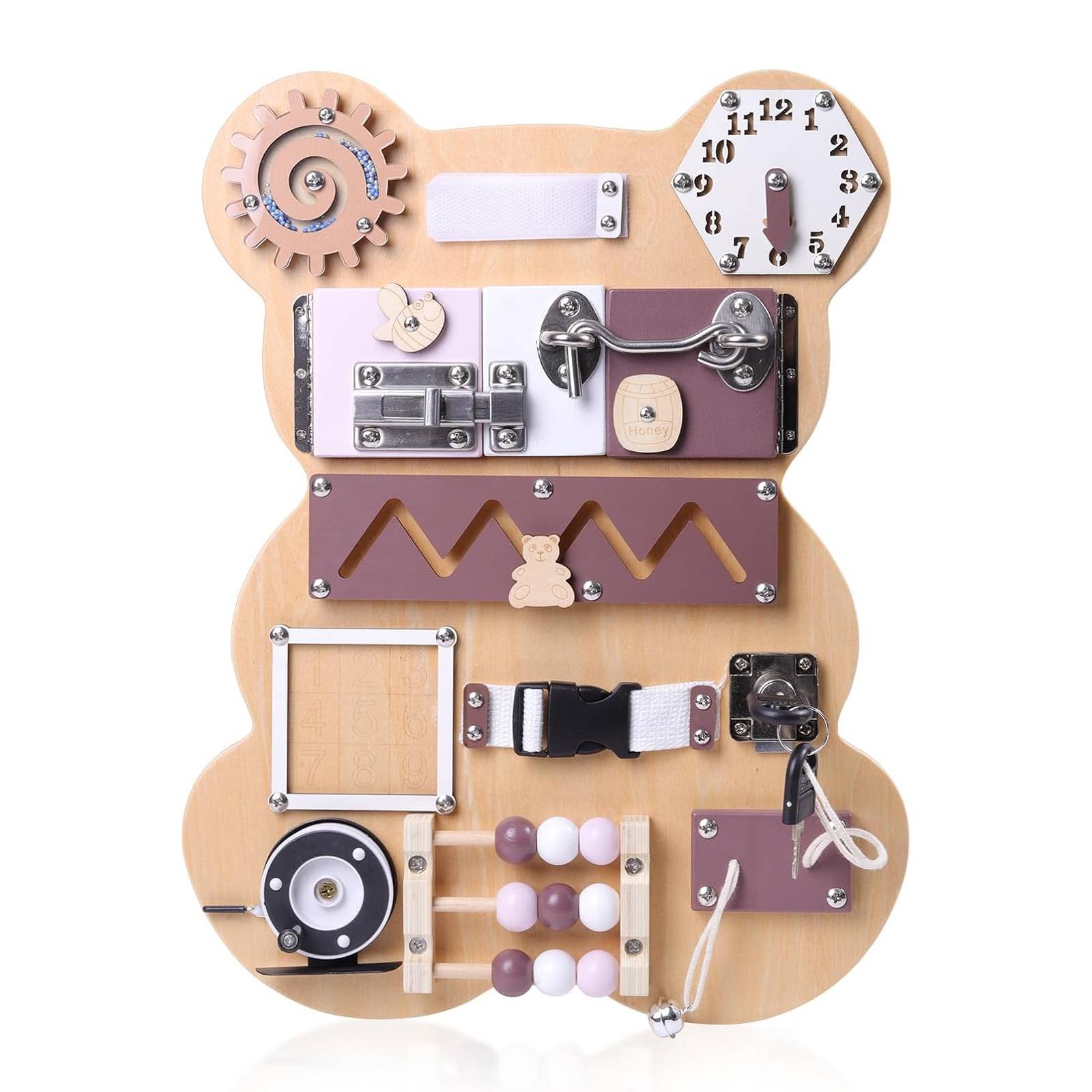 Bear Theme Wooden Busy Board for kids and family play, image 1