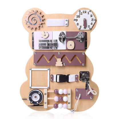 Bear Theme Wooden Busy Board for kids and family play, image 1