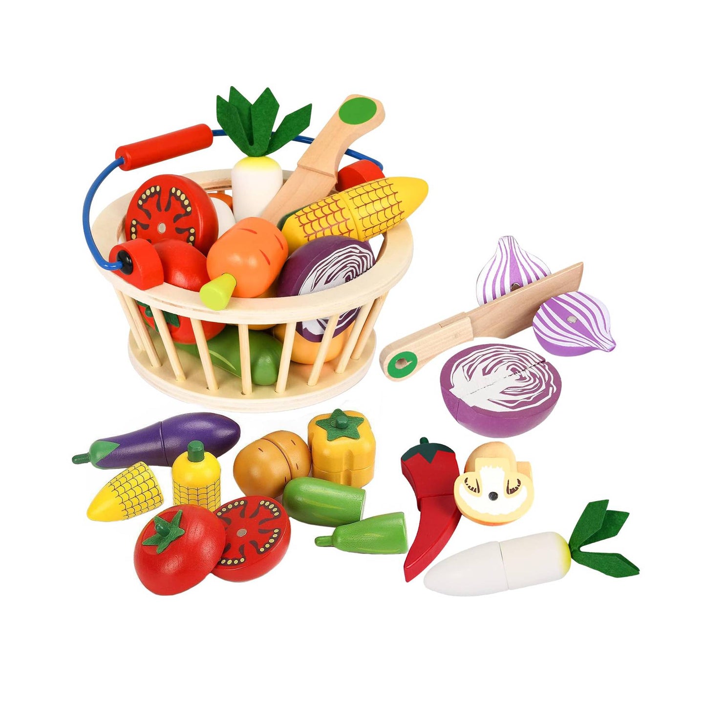 Compact Wooden Play Food Set for kids and family play, image 1