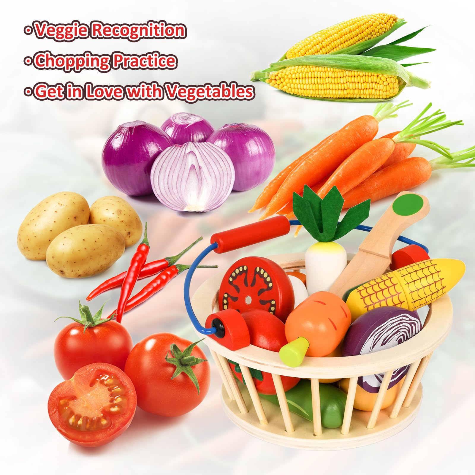 Compact Wooden Play Food Set for kids and family play, image 8