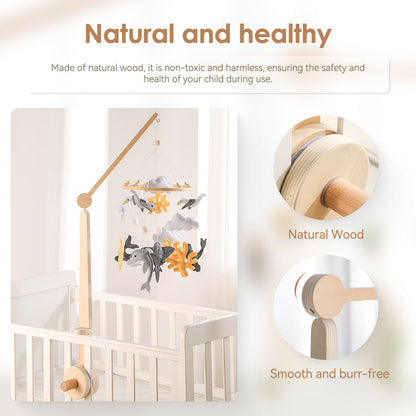 Adjustable crib mobile arm with rotating design