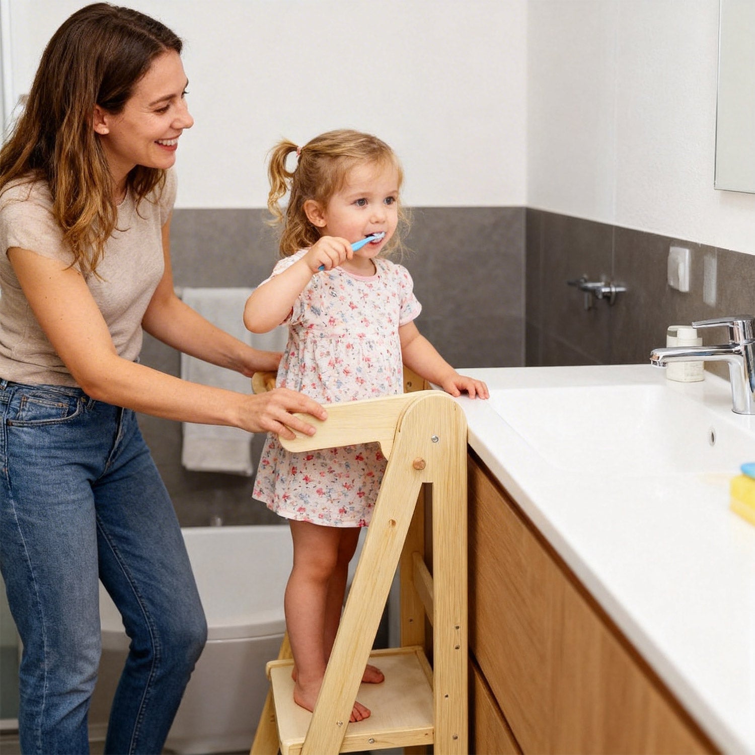 Adjustable height Montessori toddler tower
